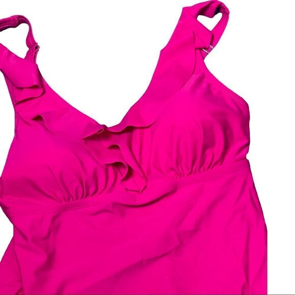☀️☀️☀️ DKNY FUSCIA Ruffle Tankini with Full Coverage Bottom - Picture 7 of 12